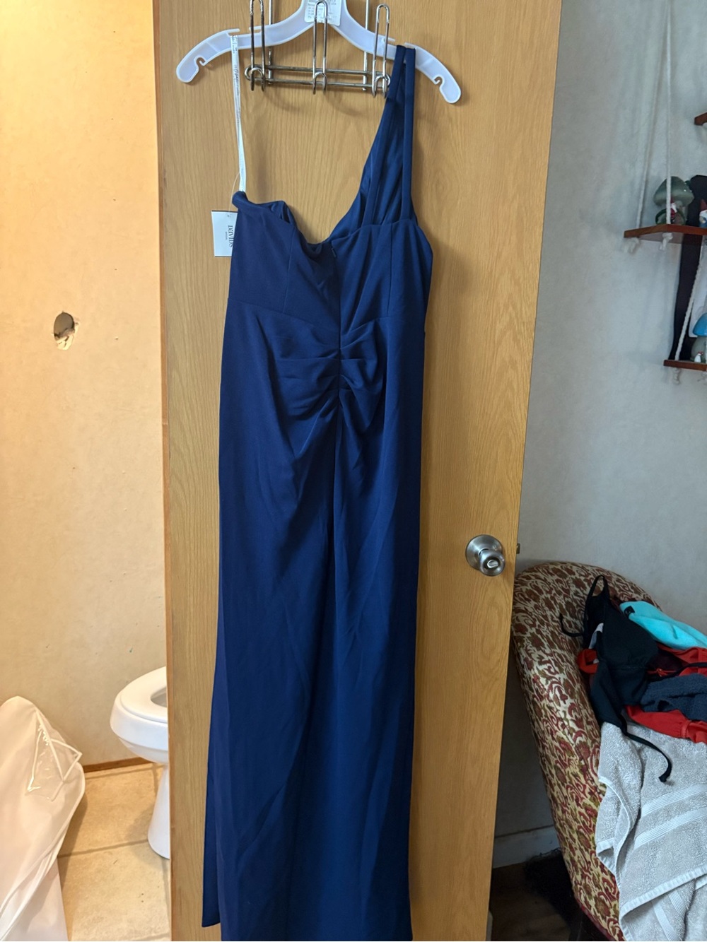 One-Shoulder Navy Evening Gown